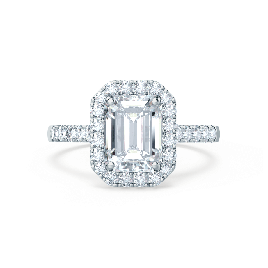 1.01 CT Emerald Shaped Moissanite Halo Style Engagement Ring 4 1.01 CT Emerald Shaped Moissanite Halo Style Engagement Ring 4
