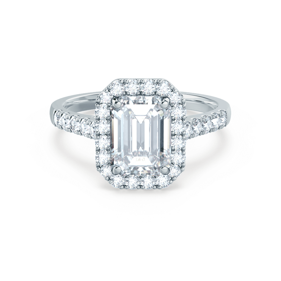 1.01 CT Emerald Shaped Moissanite Halo Style Engagement Ring 5 1.01 CT Emerald Shaped Moissanite Halo Style Engagement Ring 5