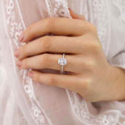 2.30 CT Elongated Cushion Shaped Moissanite Hidden Halo Style Engagement Ring 6 2.30 CT Elongated Cushion Shaped Moissanite Hidden Halo Style Engagement Ring 6