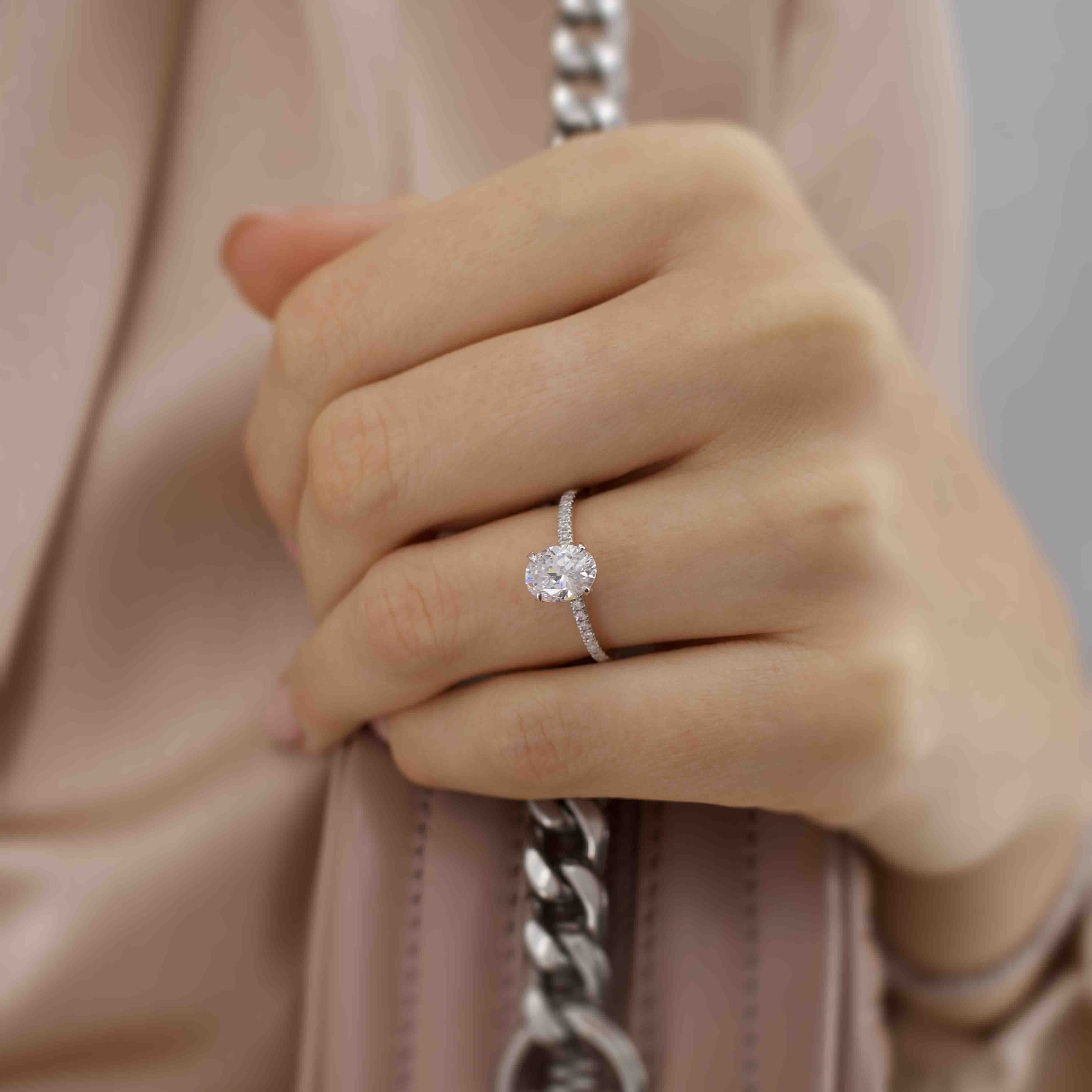 1.50 CT Oval Shaped Moissanite Hidden Halo Style Engagement Ring 6 1.50 CT Oval Shaped Moissanite Hidden Halo Style Engagement Ring 6