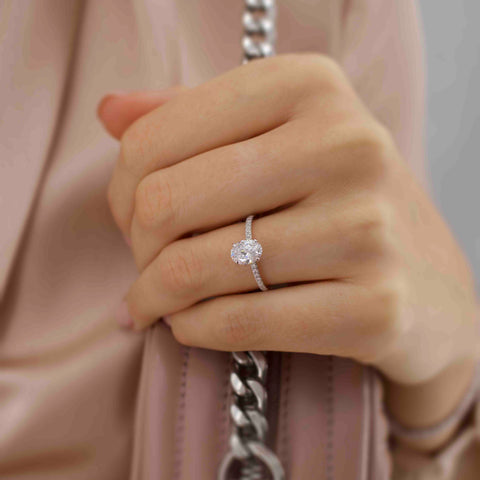 1.50 CT Oval Shaped Moissanite Hidden Halo Style Engagement Ring 6 1.50 CT Oval Shaped Moissanite Hidden Halo Style Engagement Ring 6
