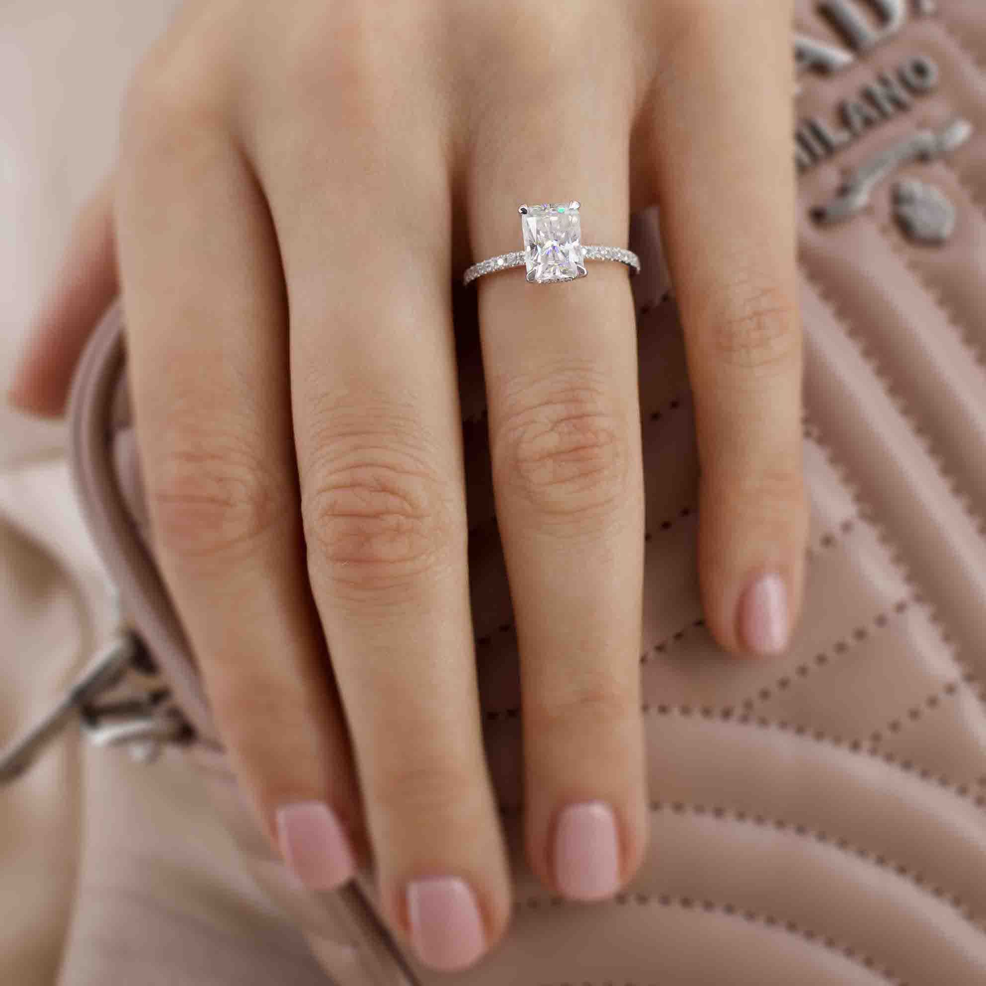 1.80 CT Radiant Shaped Moissanite Hidden Halo Style Engagement Ring 6 1.80 CT Radiant Shaped Moissanite Hidden Halo Style Engagement Ring 6