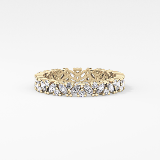 Full Eternity Wedding Band with 0.77 TCW Marquise and Round Cut Moissanite – Yellow, White, or Rose Gold