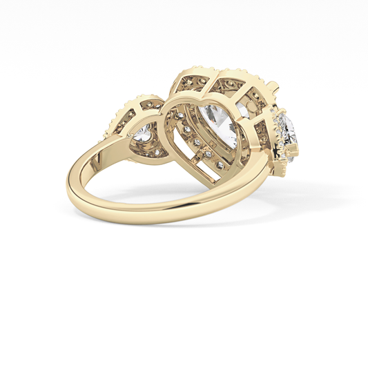Heart Three Stone & Halo Lab Grown Diamond Engagement Ring