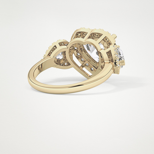 Heart Three Stone & Halo Lab Grown Diamond Engagement Ring