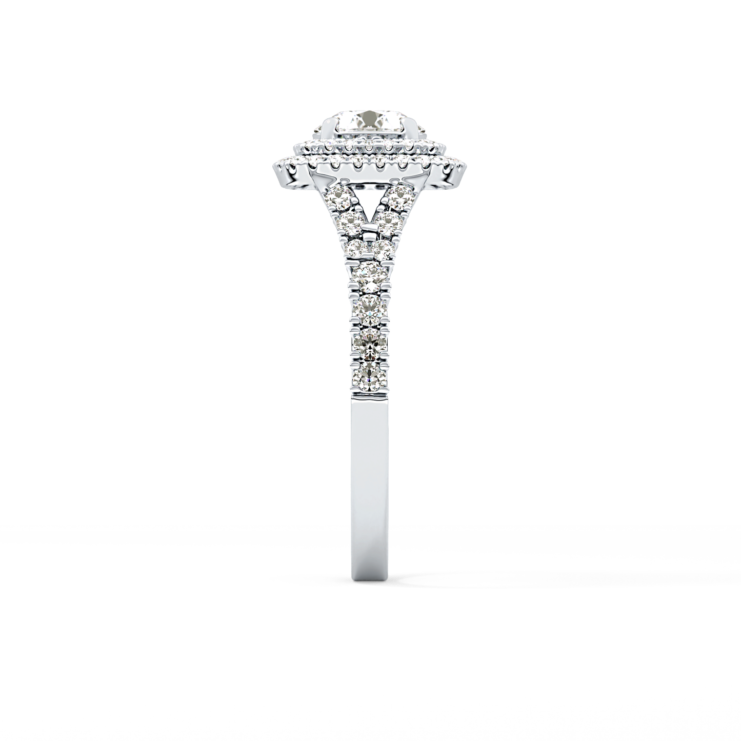 Round Double Halo & Split Shank Pave Lab Grown Diamond Engagement Ring