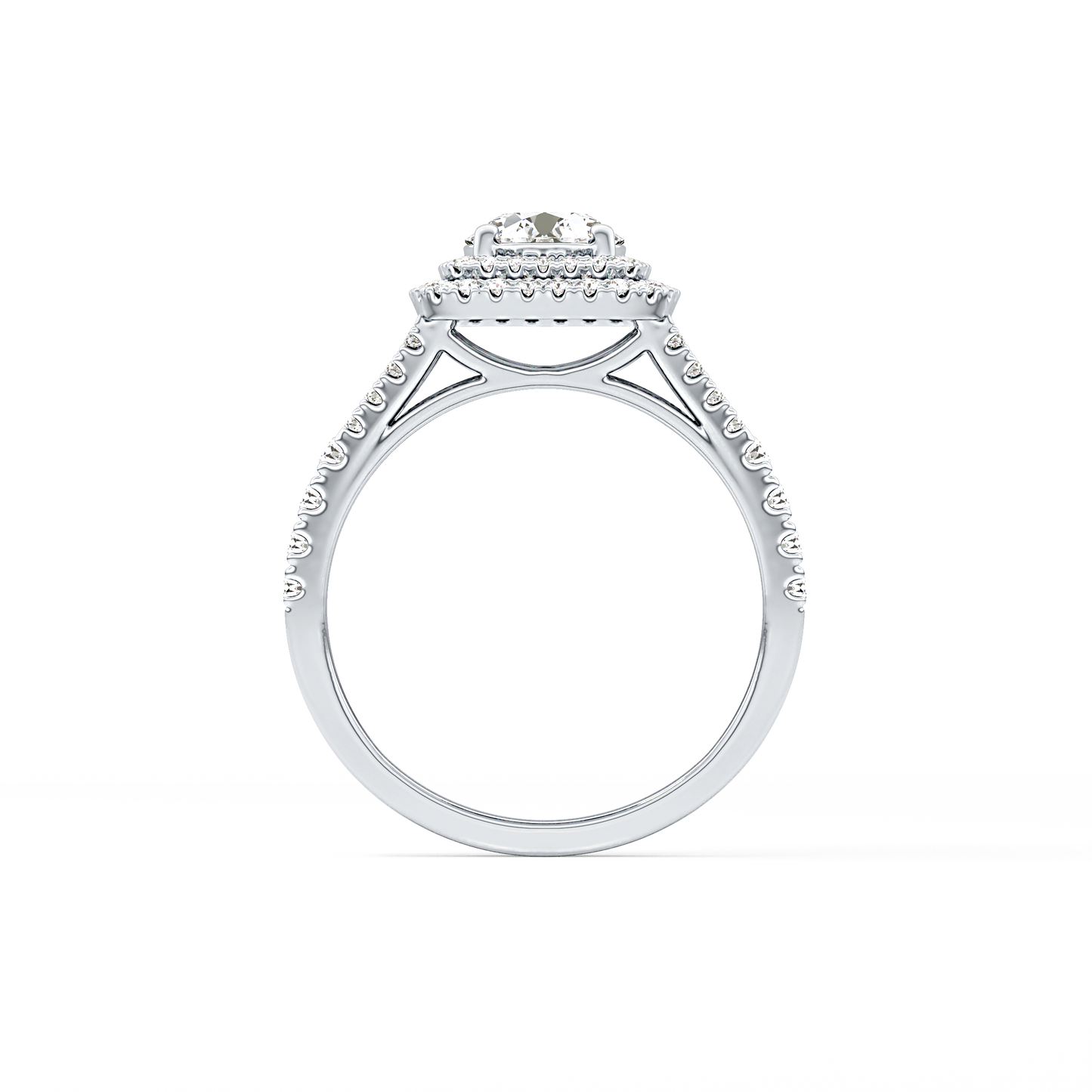 Round Double Halo & Split Shank Pave Lab Grown Diamond Engagement Ring