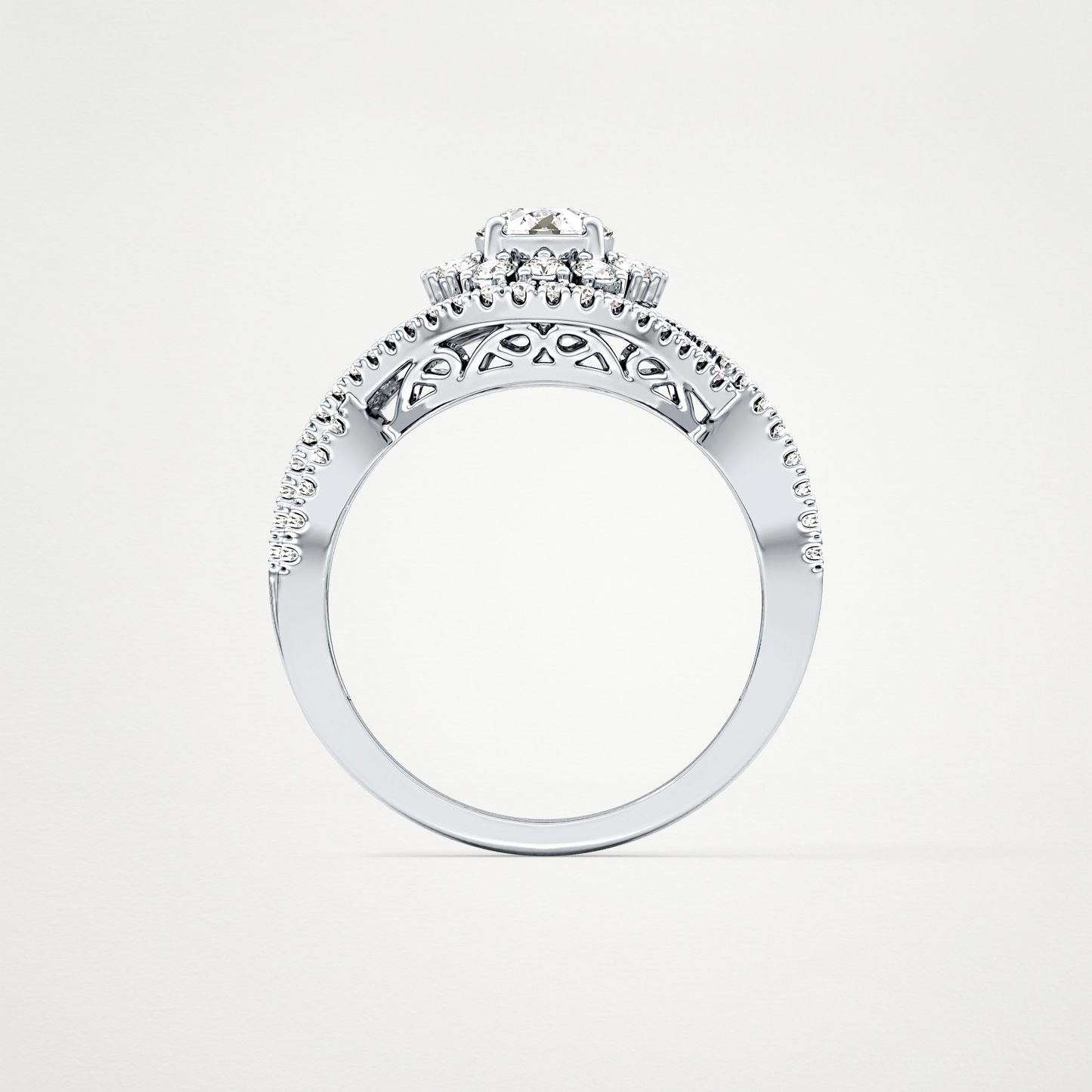 Round Halo & Criss Cross Pave Lab Grown Diamond Engagement Ring