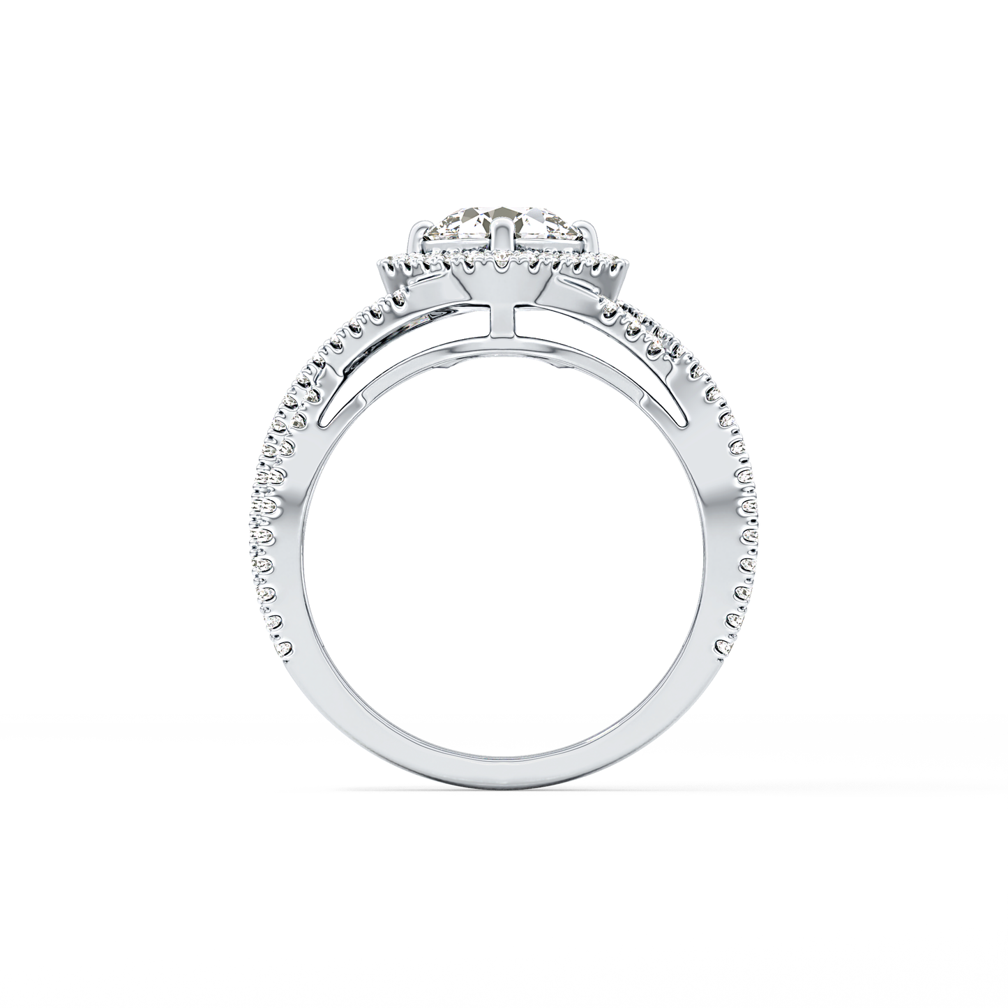 Round Halo Pave Lab Grown Diamond Engagement Ring