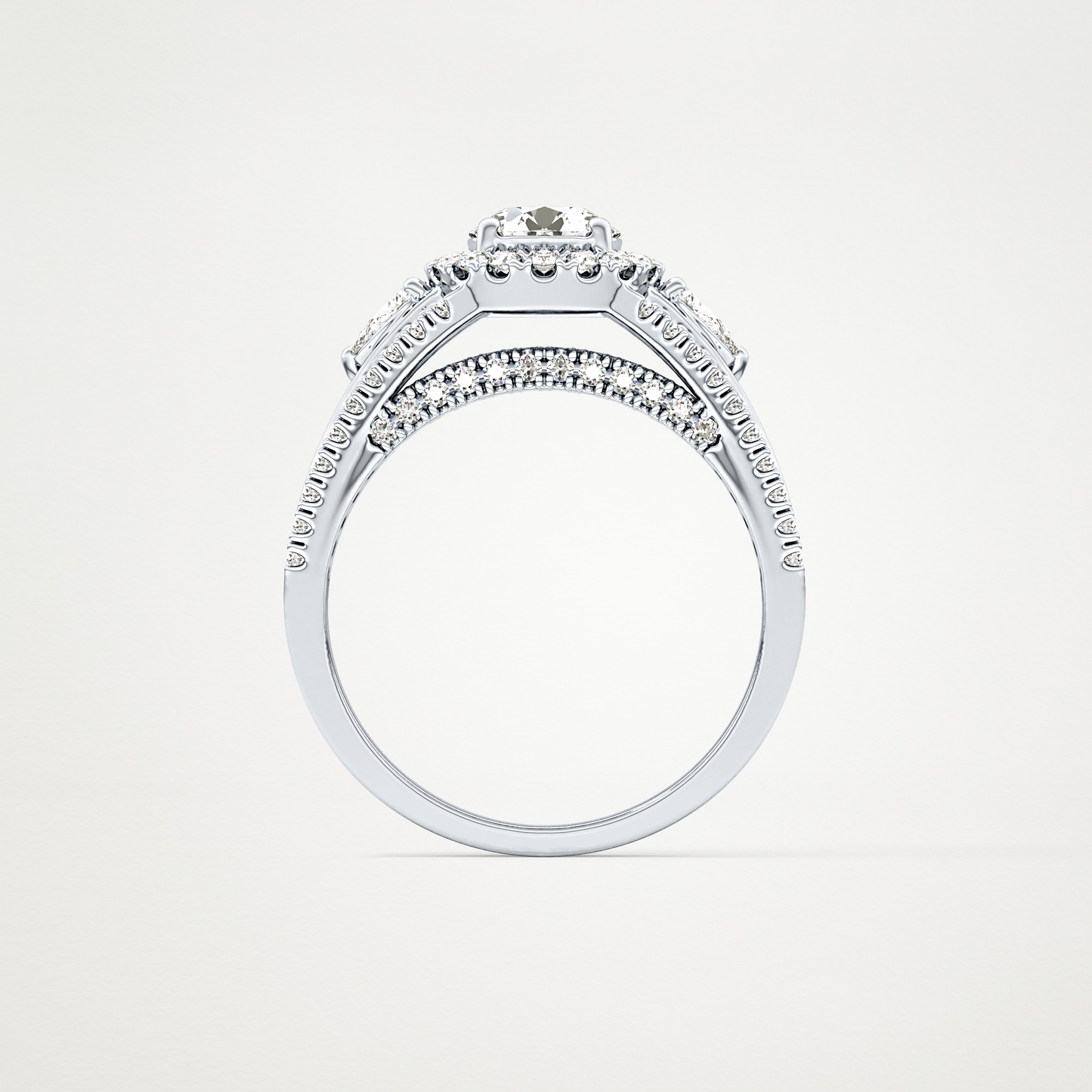 Round Halo & Split Shank Pave Lab Grown Diamond Engagement Ring