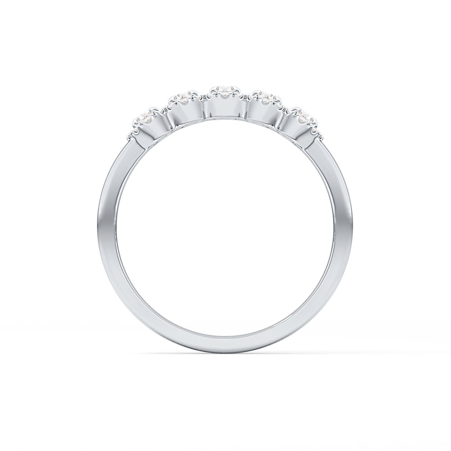 Five Stones and Halo Wedding Band with 0.53 TCW Round Cut Moissanite – Yellow, White, or Rose Gold