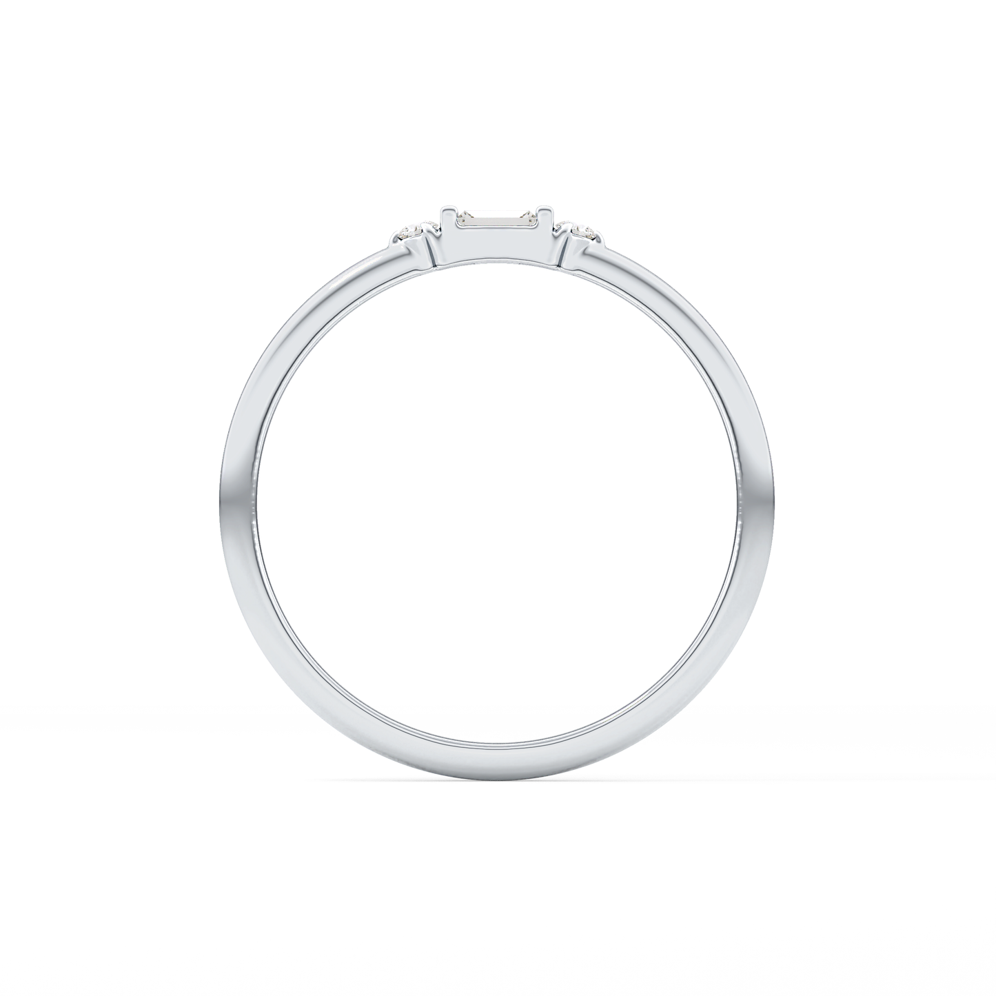 Three Stones Wedding Band with 0.097 TCW Round & Baguette Cut Moissanite – Yellow, White, or Rose Gold