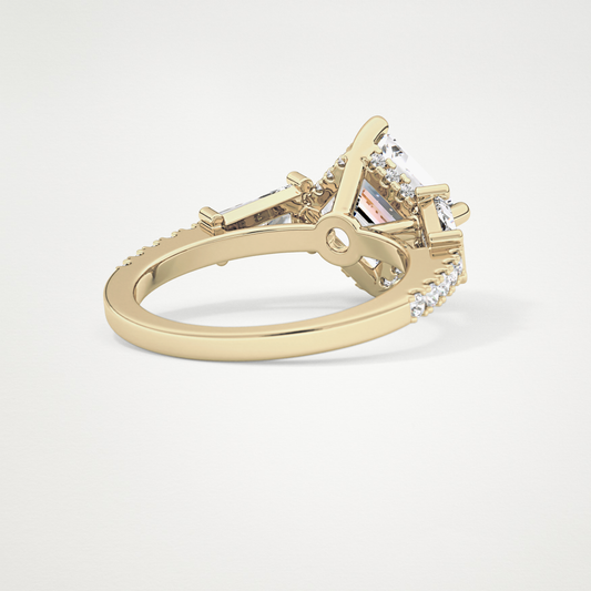 East West Asscher Cluster Lab Grown Diamond Engagement Ring