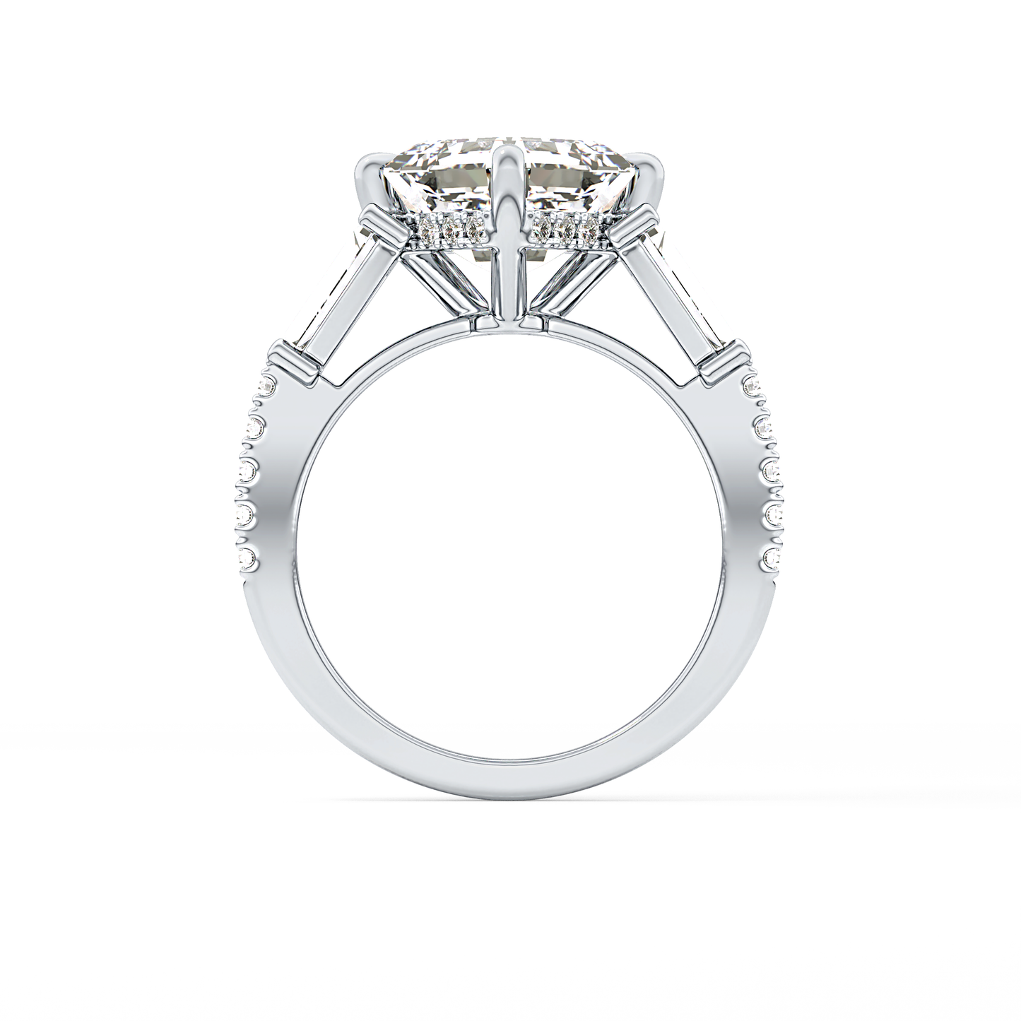 East West Asscher Cluster Lab Grown Diamond Engagement Ring