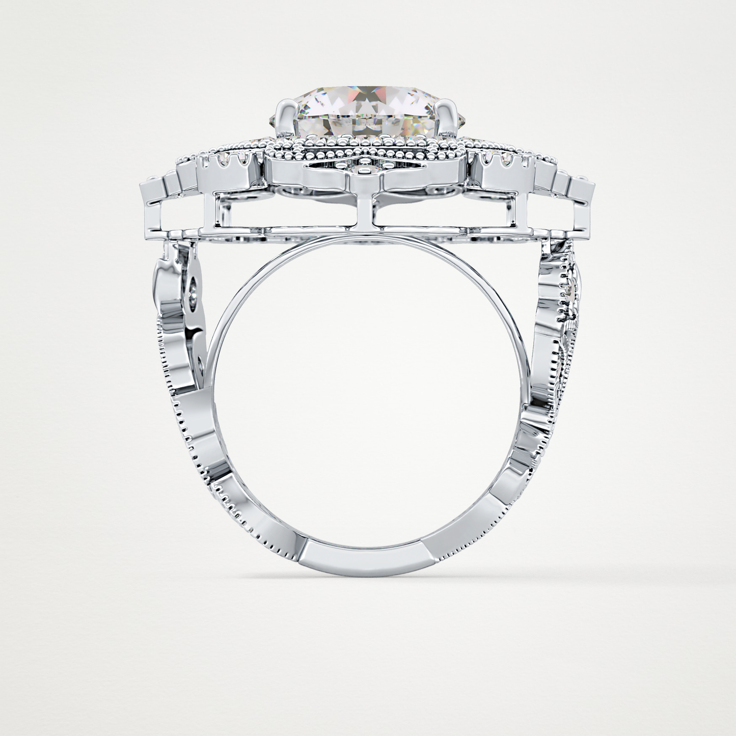 Round Vintage Cluster Lab Grown Diamond Engagement Ring