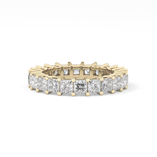 Full Eternity Wedding Band with 3.83 TCW Princess Cut Moissanite – Yellow, White, or Rose Gold