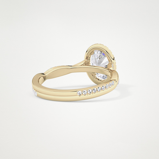 Oval Twisted Shank, Halo and Pave Lab Grown Diamond Engagement Ring