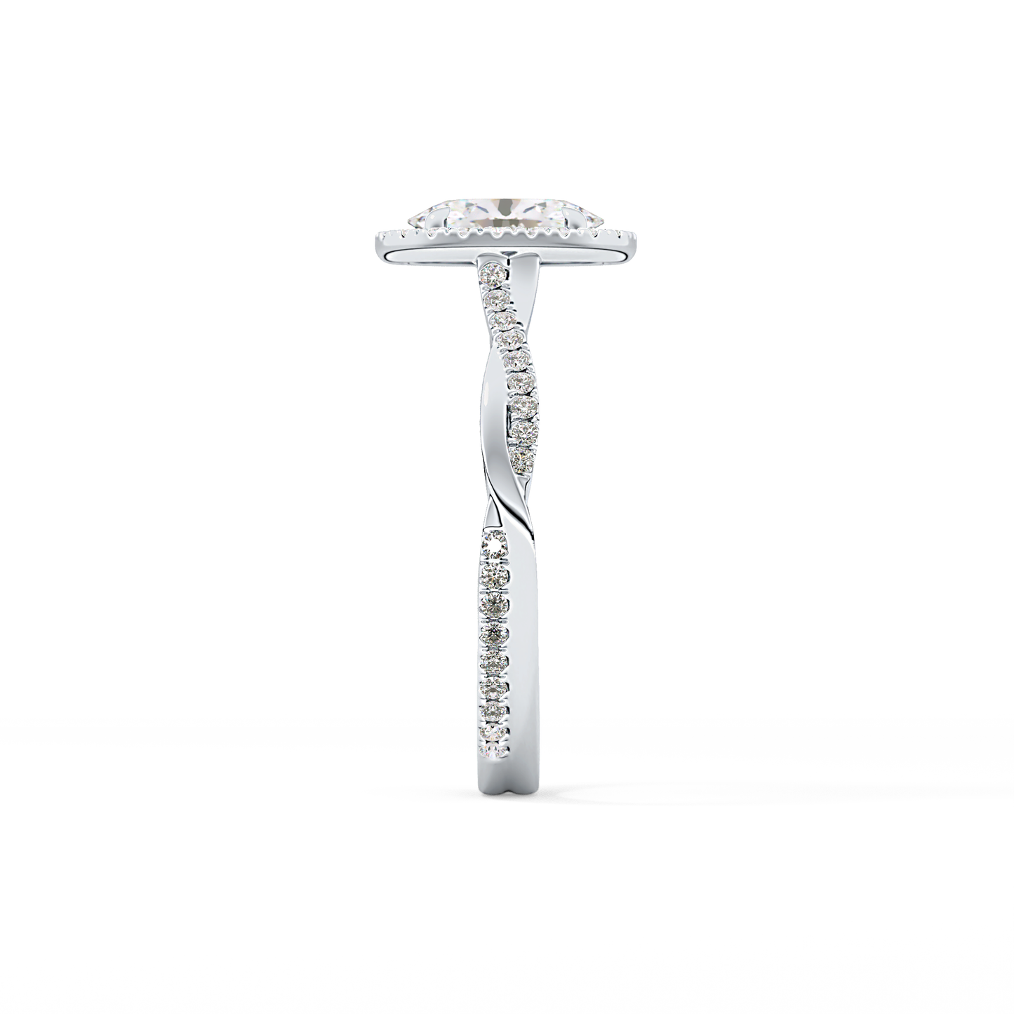 Oval Twisted Shank, Halo and Pave Lab Grown Diamond Engagement Ring