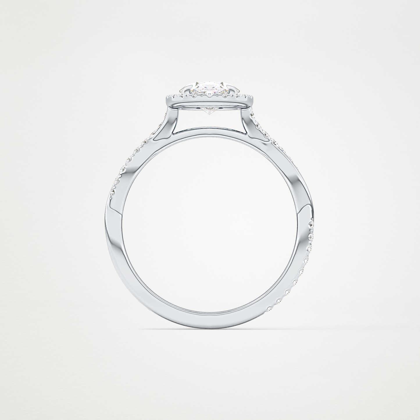 Oval Twisted Shank, Halo and Pave Lab Grown Diamond Engagement Ring