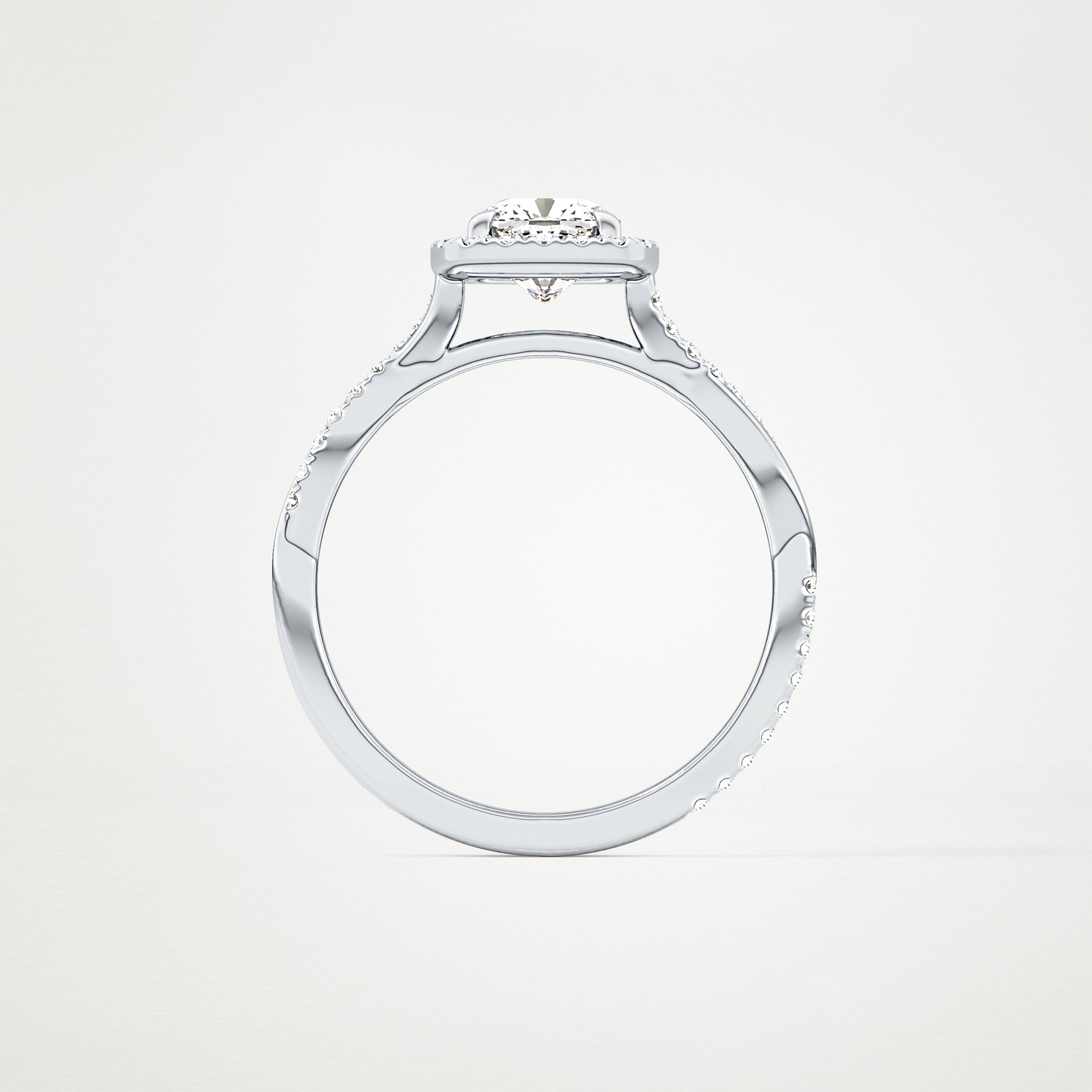 Cushion Twisted Shank, Halo and Pave Lab Grown Diamond Engagement Ring