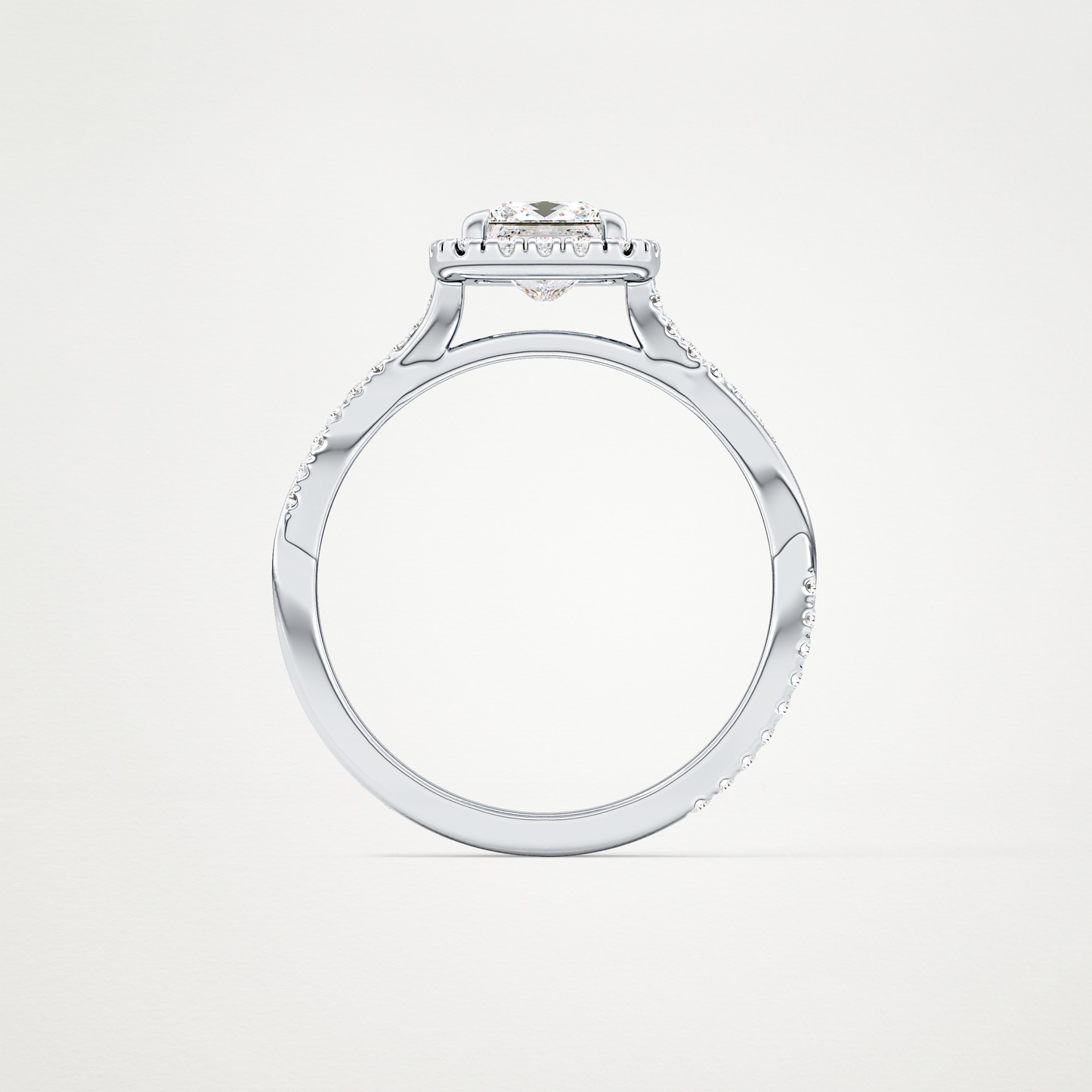 Princess Twisted Shank, Halo and Pave Lab Grown Diamond Engagement Ring
