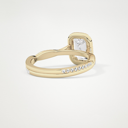 Emerald Twisted Shank, Halo and Pave Lab Grown Diamond Engagement Ring