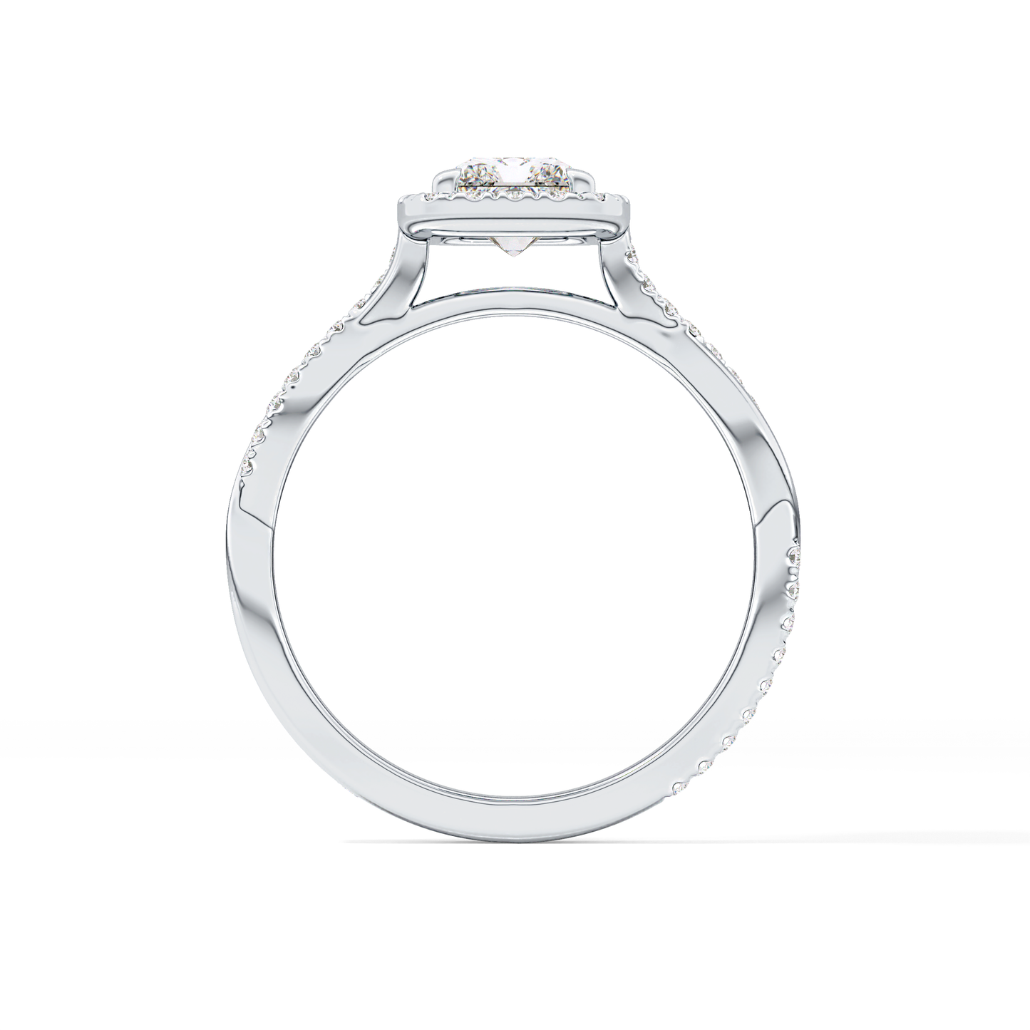 Princess Twisted Shank, Halo and Pave Lab Grown Diamond Engagement Ring