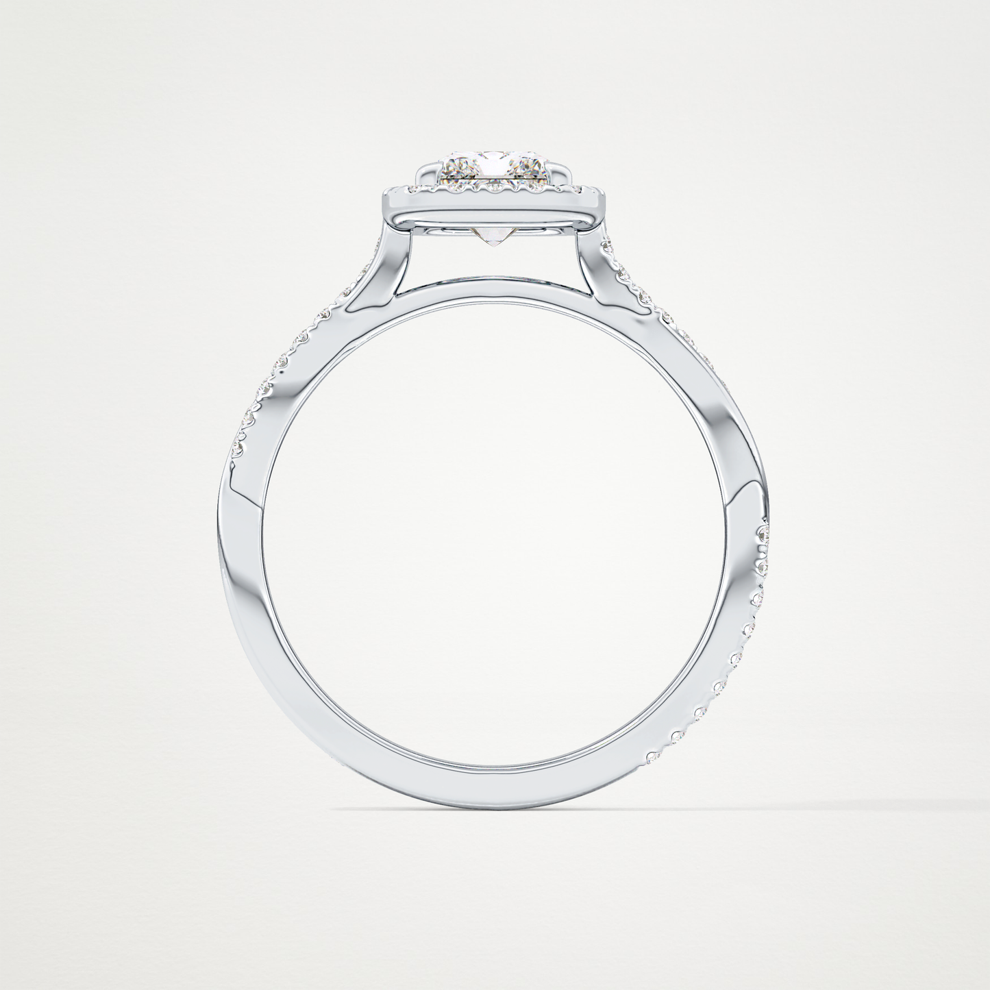 Princess Twisted Shank, Halo and Pave Lab Grown Diamond Engagement Ring