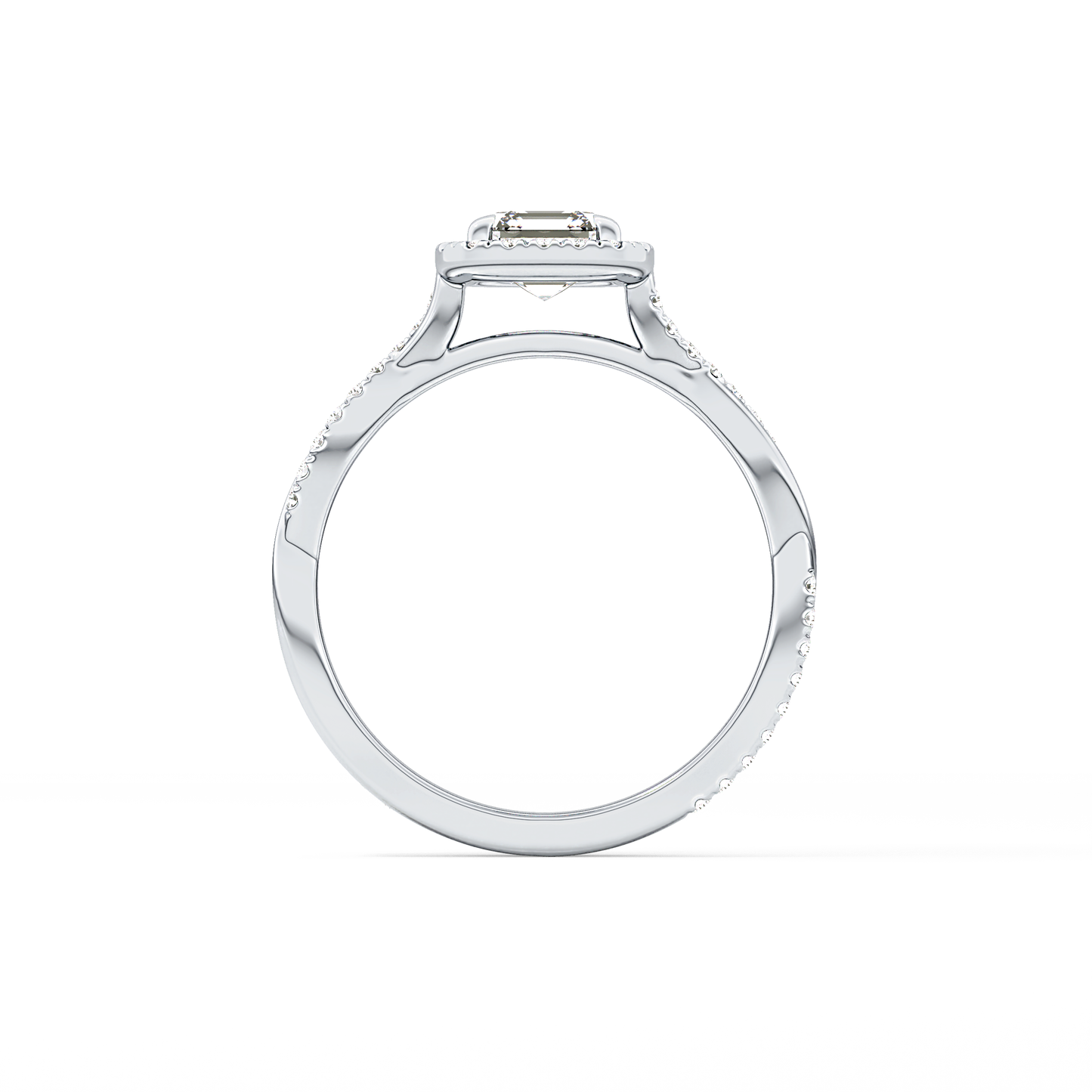 Asscher Twisted Shank, Halo and Pave Lab Grown Diamond Engagement Ring