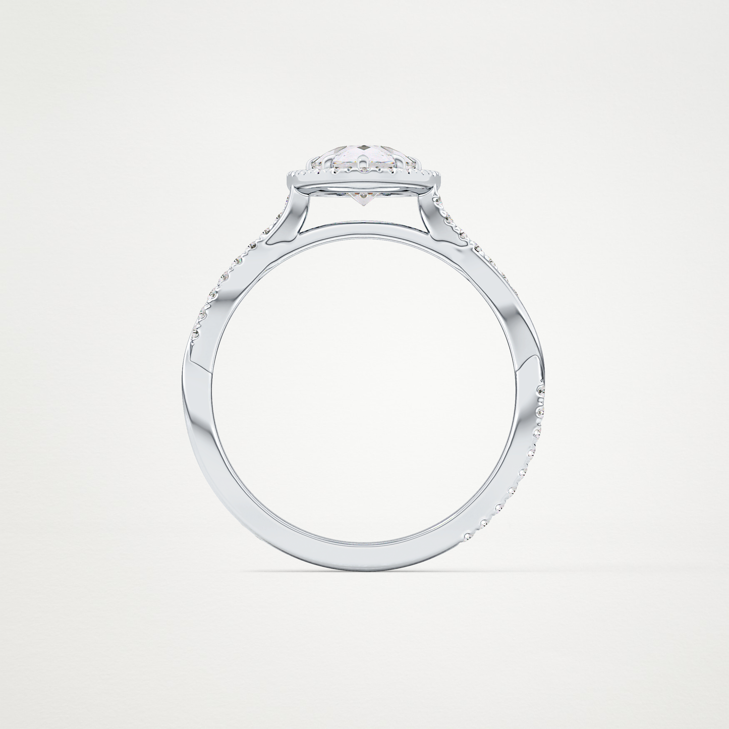 Pear Twisted Shank, Halo and Pave Lab Grown Diamond Engagement Ring