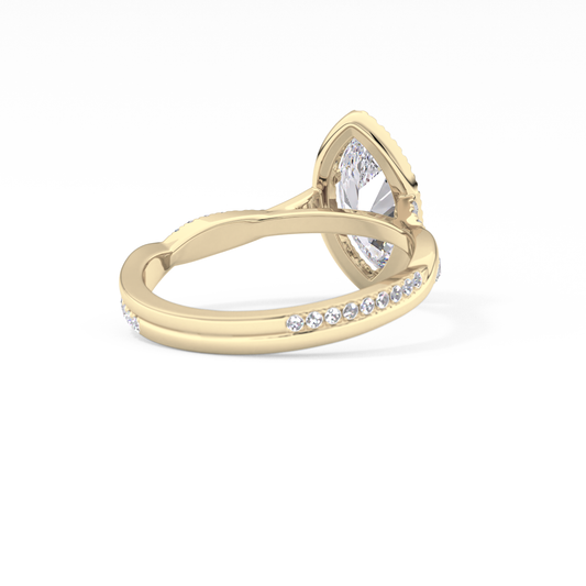Marquise Twisted Shank, Halo and Pave Lab Grown Diamond Engagement Ring