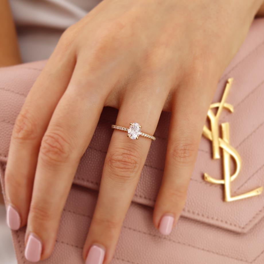 0.90 CT Oval Shaped Moissanite Solitaire Pave Setting Engagement Ring 2 0.90 CT Oval Shaped Moissanite Solitaire Pave Setting Engagement Ring 2