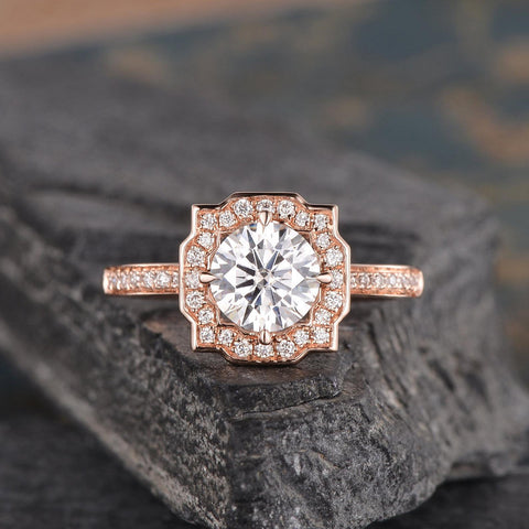 1.0 CT Round Cut Vintage Halo Moissanite Engagement Ring 1 1.0 CT Round Cut Vintage Halo Moissanite Engagement Ring 1