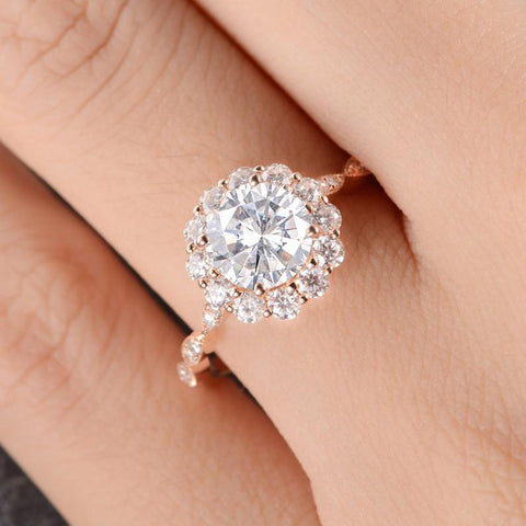 1.0 CT Round Cut Halo Moissanite Engagement Ring 2 1.0 CT Round Cut Halo Moissanite Engagement Ring 2