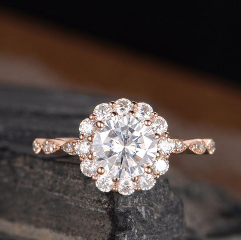 1.0 CT Round Cut Halo Moissanite Engagement Ring 1 1.0 CT Round Cut Halo Moissanite Engagement Ring 1