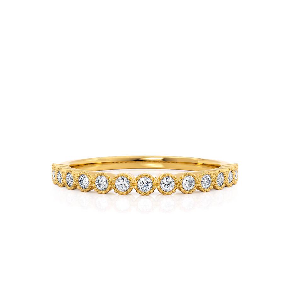 0.14 CT Round Shaped Moissanite Milgrain Style Wedding Band 1 0.14 CT Round Shaped Moissanite Milgrain Style Wedding Band 1