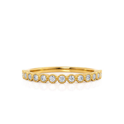 0.14 CT Round Shaped Moissanite Milgrain Style Wedding Band 1 0.14 CT Round Shaped Moissanite Milgrain Style Wedding Band 1
