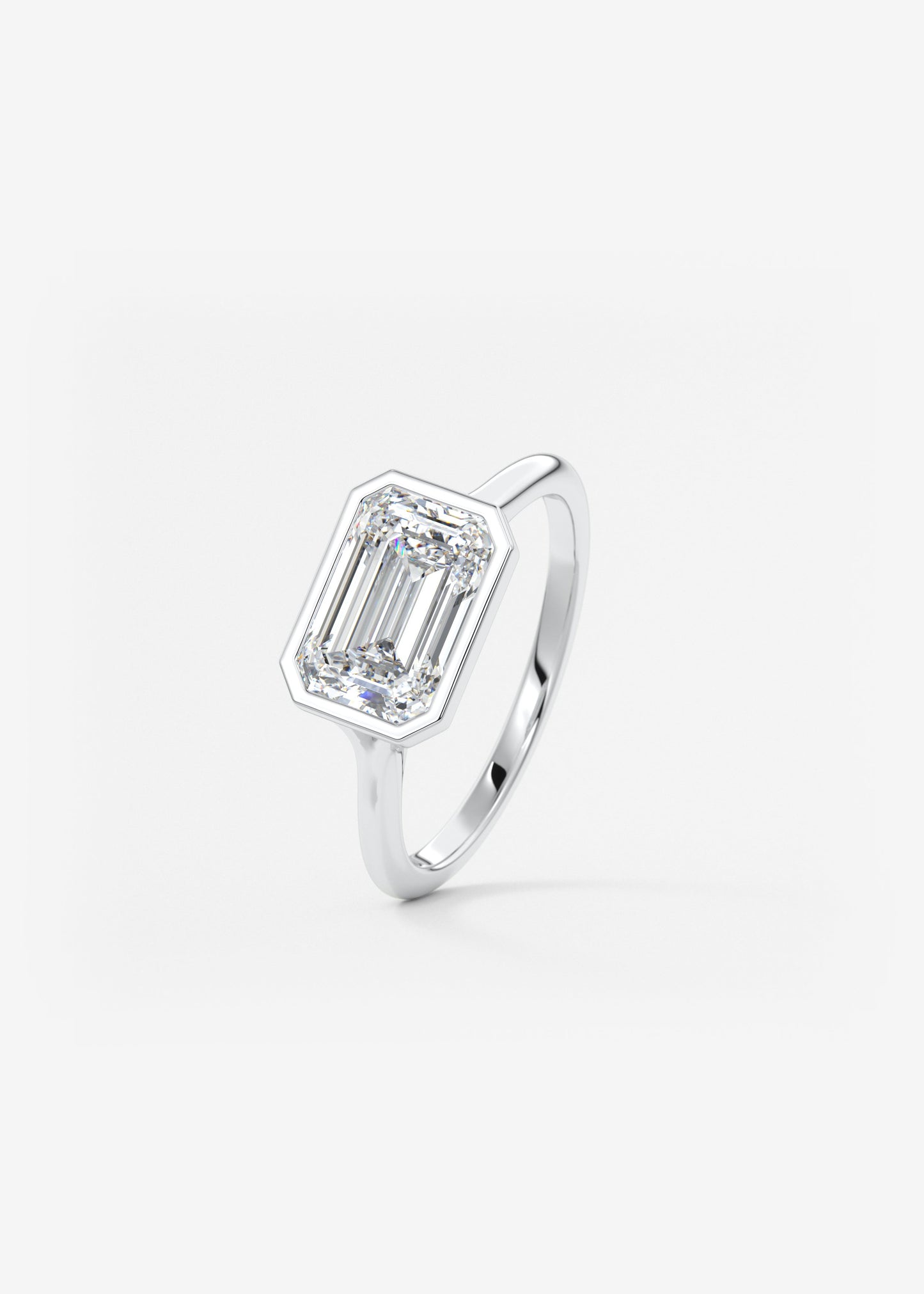 East West Emerald Bezel Solitaire Lab Grown Diamond Engagement Ring