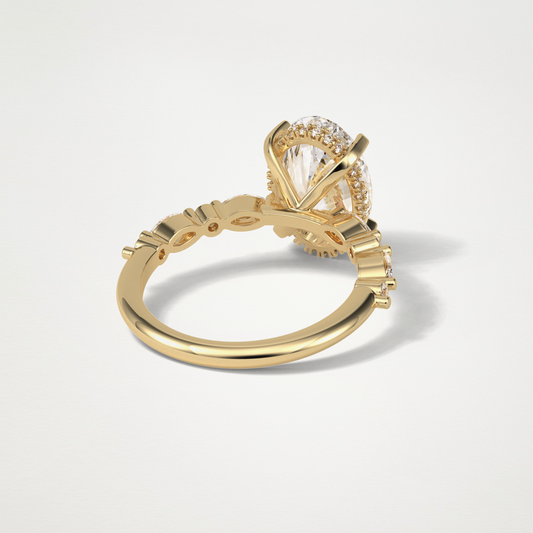 Oval Hidden Halo & Dainty Lab Grown Diamond Engagement Ring