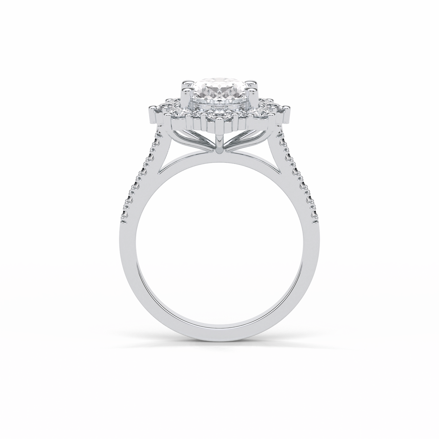 Oval Pave & Halo Lab Grown Diamond Engagement Ring