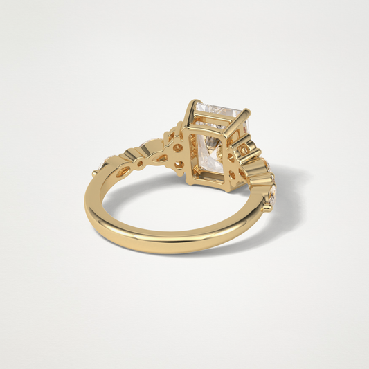Asscher Three Stones Pave Lab Grown Diamond Engagement Ring
