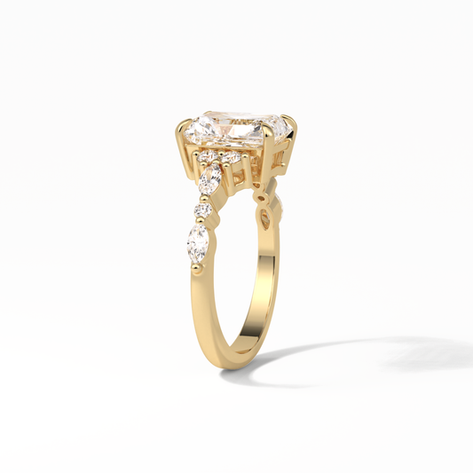 Asscher Three Stones Pave Lab Grown Diamond Engagement Ring