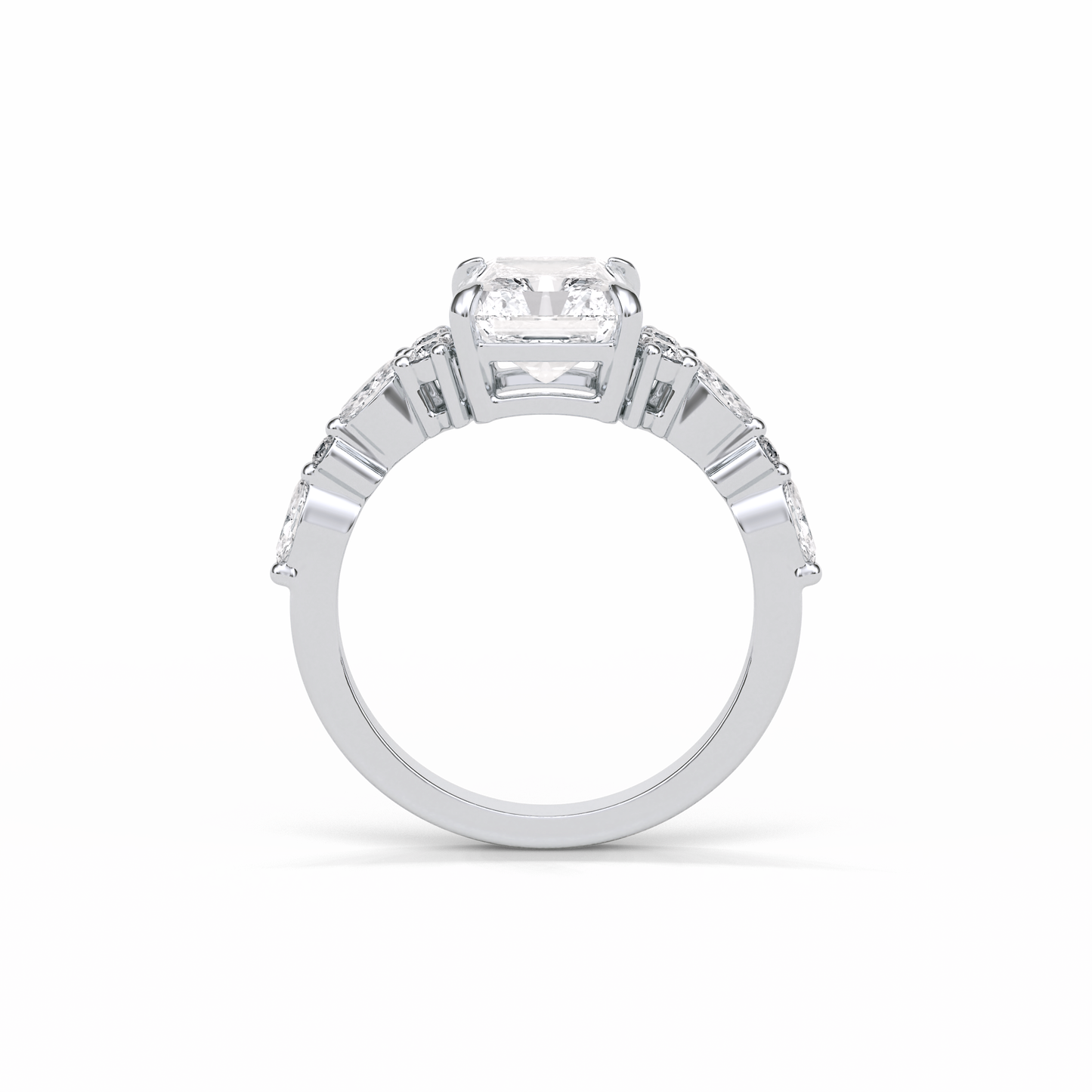 Asscher Three Stones Pave Lab Grown Diamond Engagement Ring