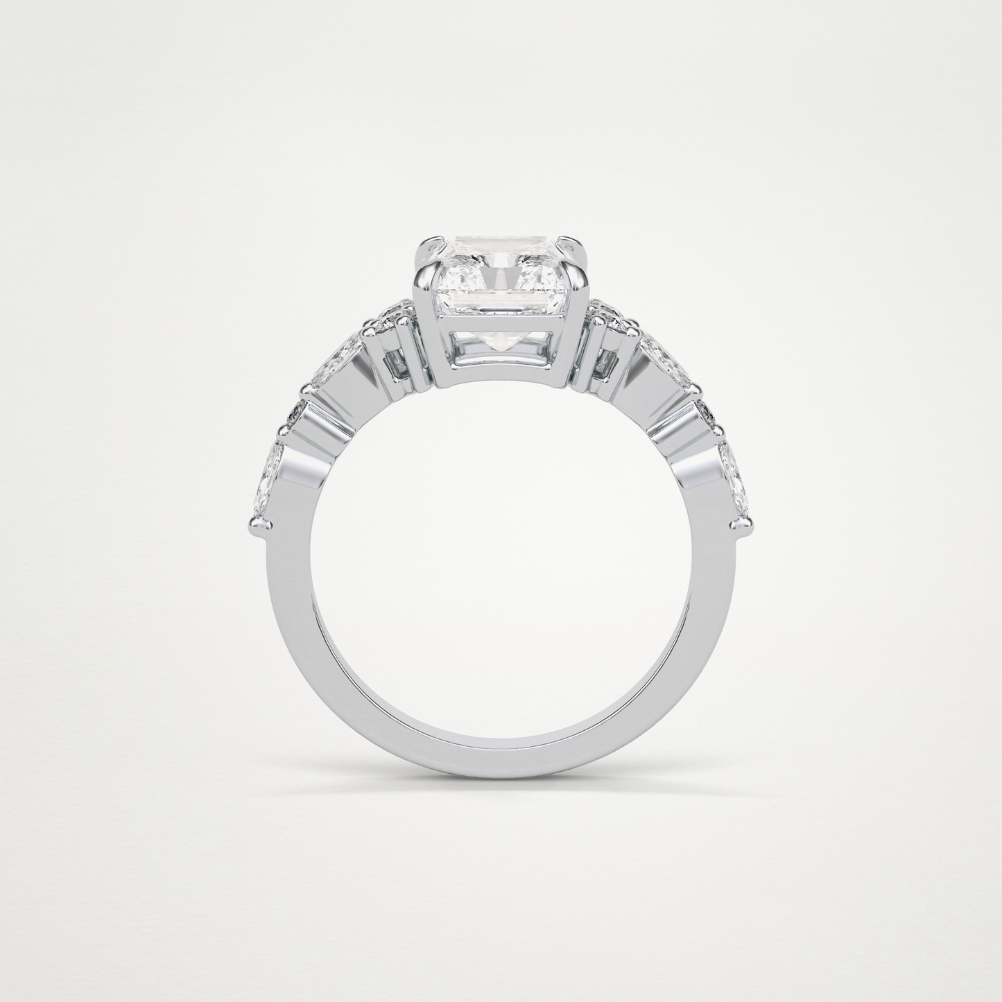 Asscher Three Stones Pave Lab Grown Diamond Engagement Ring