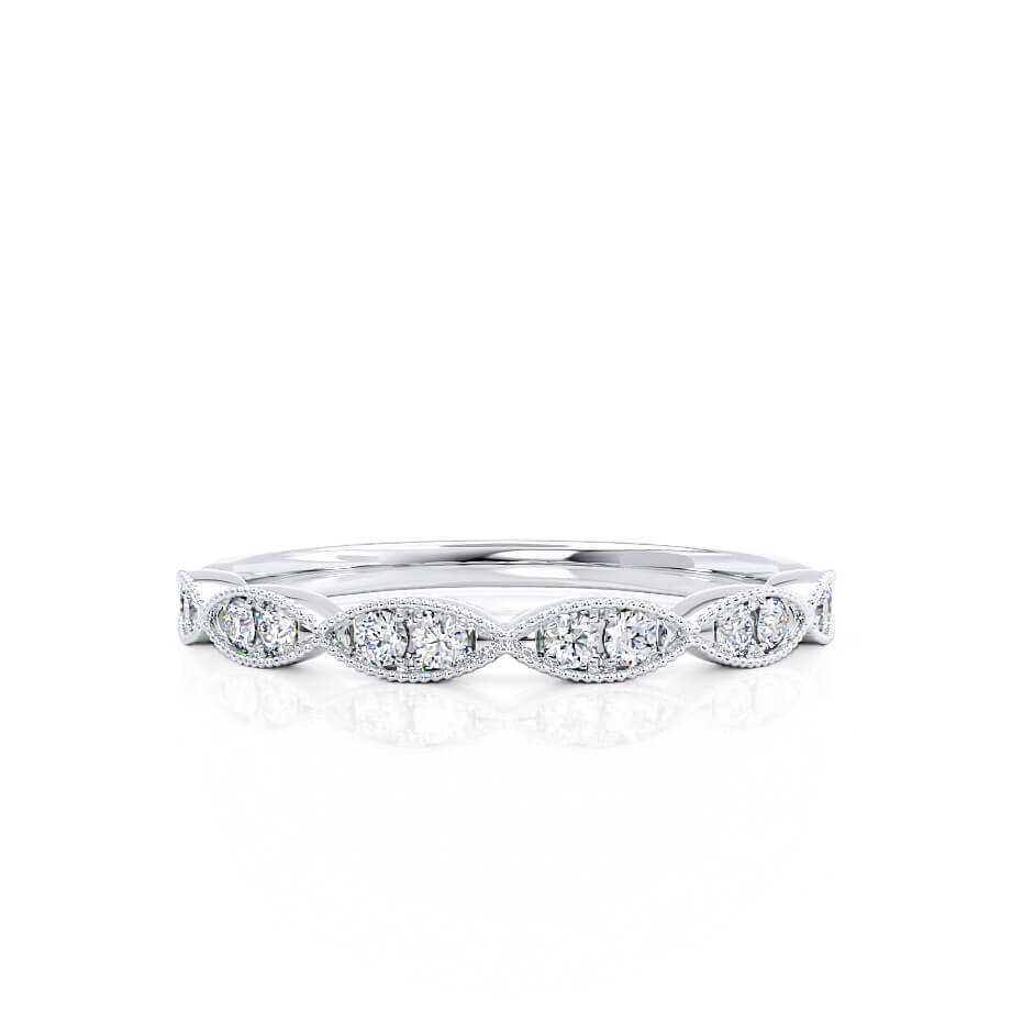 0.16 CT Round Shaped Moissanite Milgrain Style Wedding Band 1 0.16 CT Round Shaped Moissanite Milgrain Style Wedding Band 1