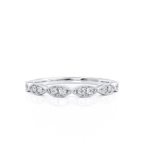 0.16 CT Round Shaped Moissanite Milgrain Style Wedding Band 1 0.16 CT Round Shaped Moissanite Milgrain Style Wedding Band 1