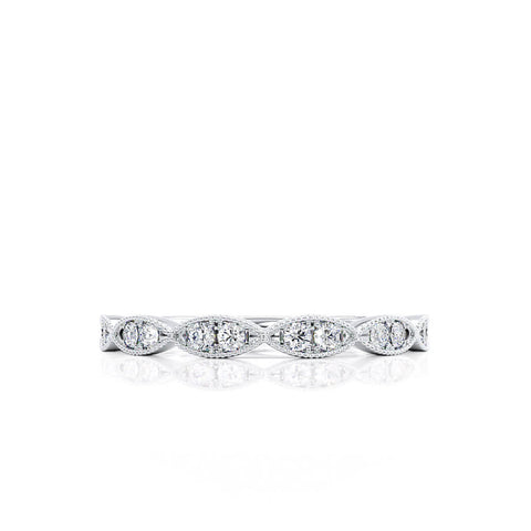 0.16 CT Round Shaped Moissanite Milgrain Style Wedding Band 2 0.16 CT Round Shaped Moissanite Milgrain Style Wedding Band 2