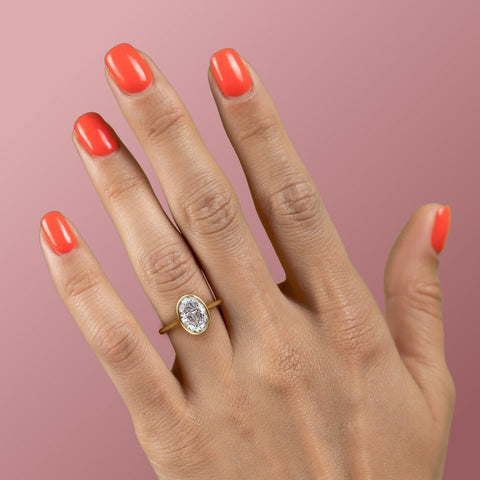 2.10 CT Oval Cut Bezel Solitaire Moissanite Engagement Ring 5 2.10 CT Oval Cut Bezel Solitaire Moissanite Engagement Ring 5