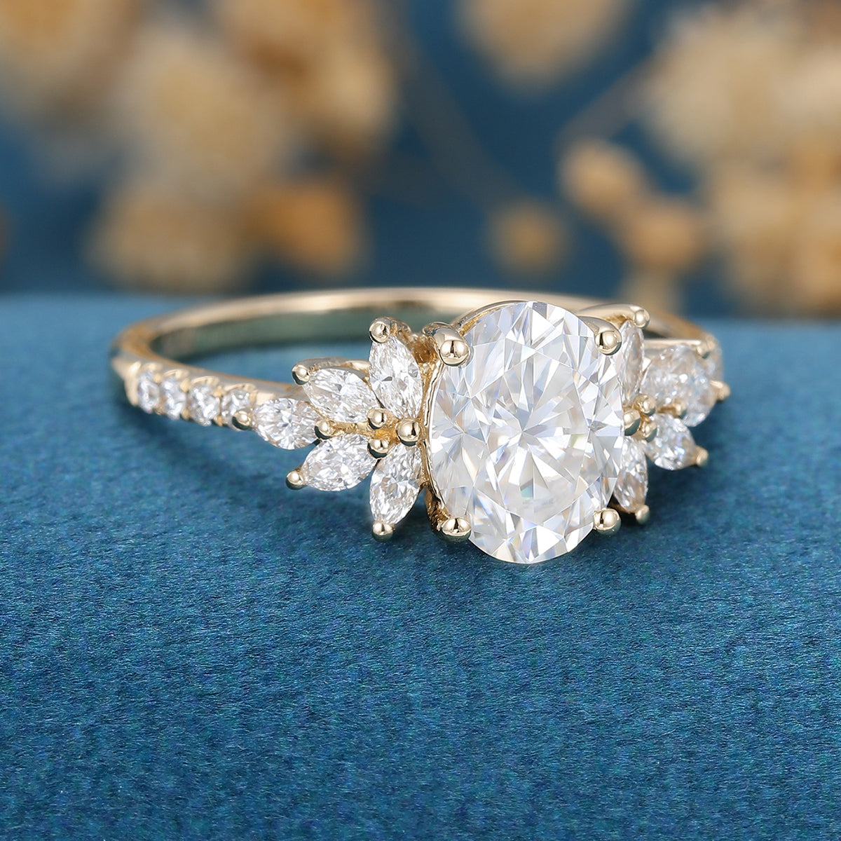 Oval Cluster Lab Grown Diamond Engagement Ring