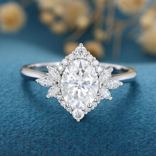 Oval Cluster Lab Grown Diamond Engagement Ring